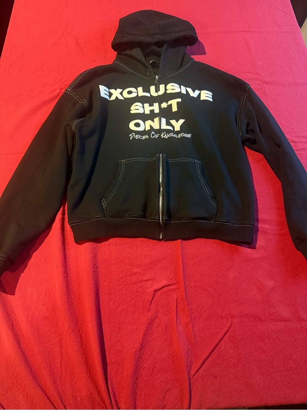 Pieces Of Knowledge (POK) “Exclusive Sh*t Only” Contrast Stitch Zip-Up Hoodie